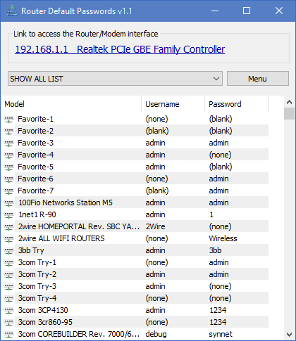 Router credential list with selection