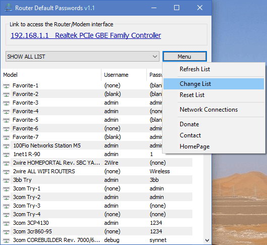 Editing the router credential list
